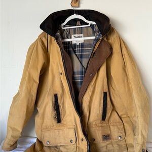 Vintage Burke Willis Men's Brown Field Jacket with Plaid Lining wax coated